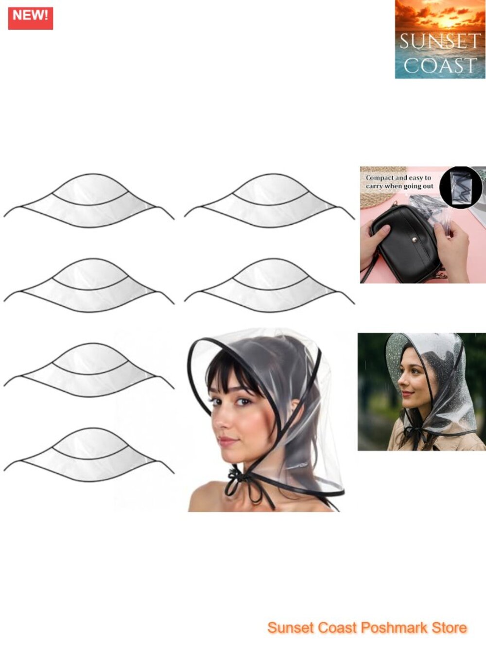 Waterproof Clear Rain Hats for Women, 6 Pack PE Rain Caps (Clear)